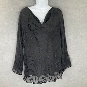 Top Woman Sz 18W Black Floral‎ Burnout Silk Cowl Neck Party Whimsigoth Romantic